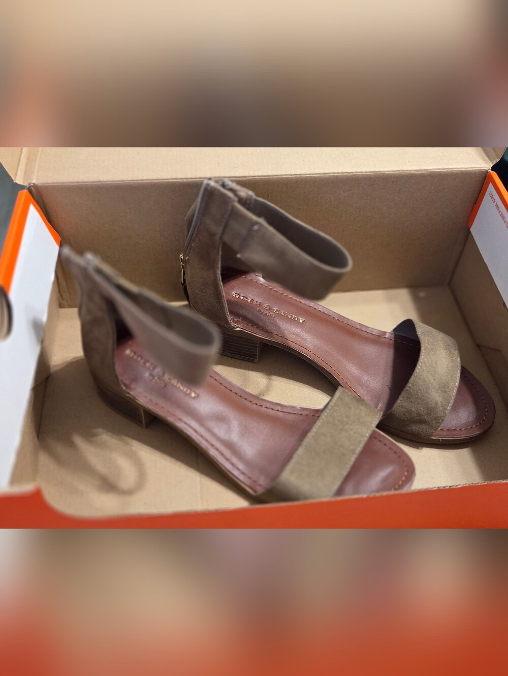Rock & Candy Taupe Block Heel Sandals for Women